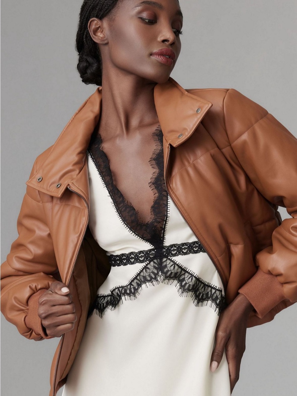 Anthropologie Vegan Leather Collared Puffer Jacket